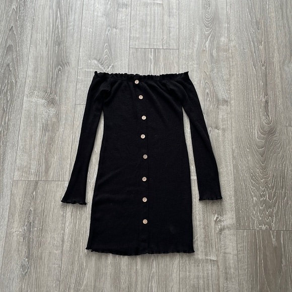 Off- Shoulder Button Mini Bodycon Dress - Picture 1 of 6